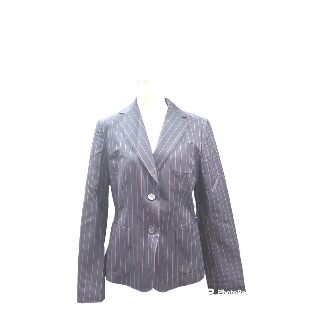 Tommy Hilfiger Womens‎ Navy Pink Pinstripe Blazer Jacket Size 6 Contrast Lining
